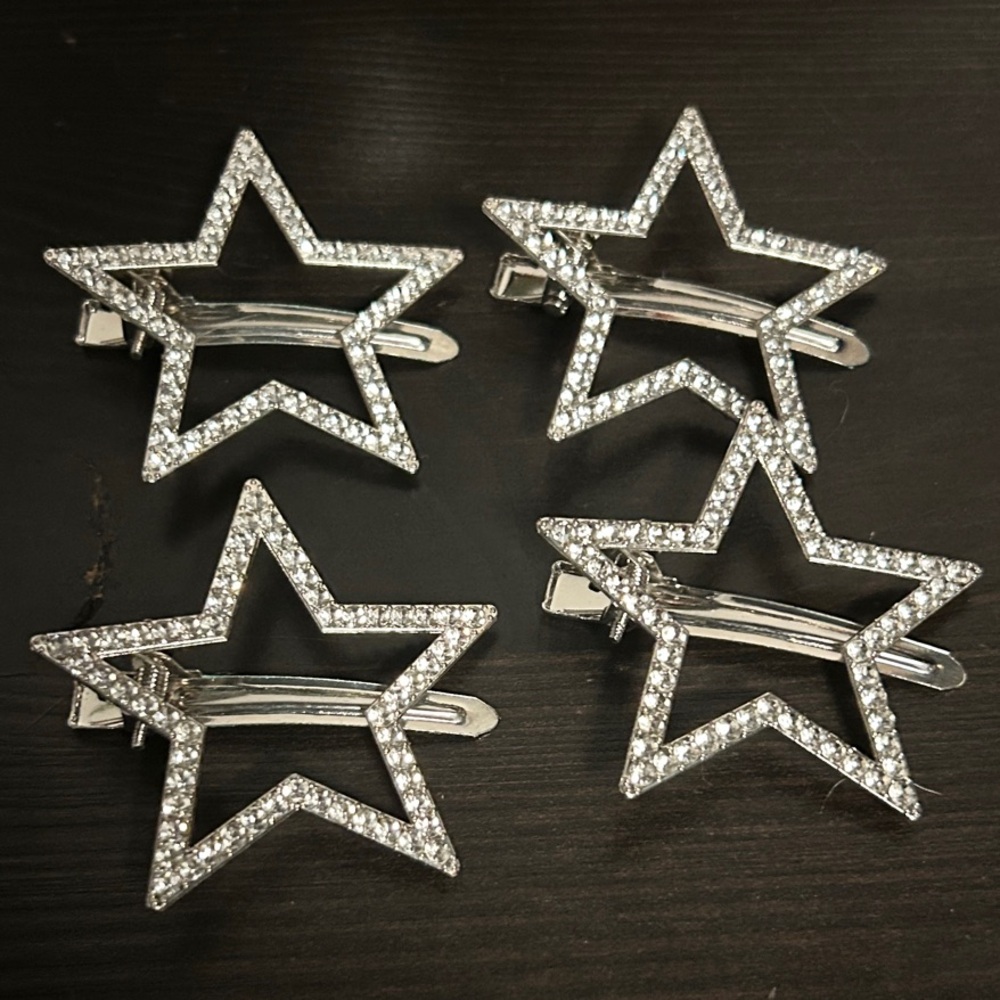 Rhinestone Star Hair Clips - Set of 4